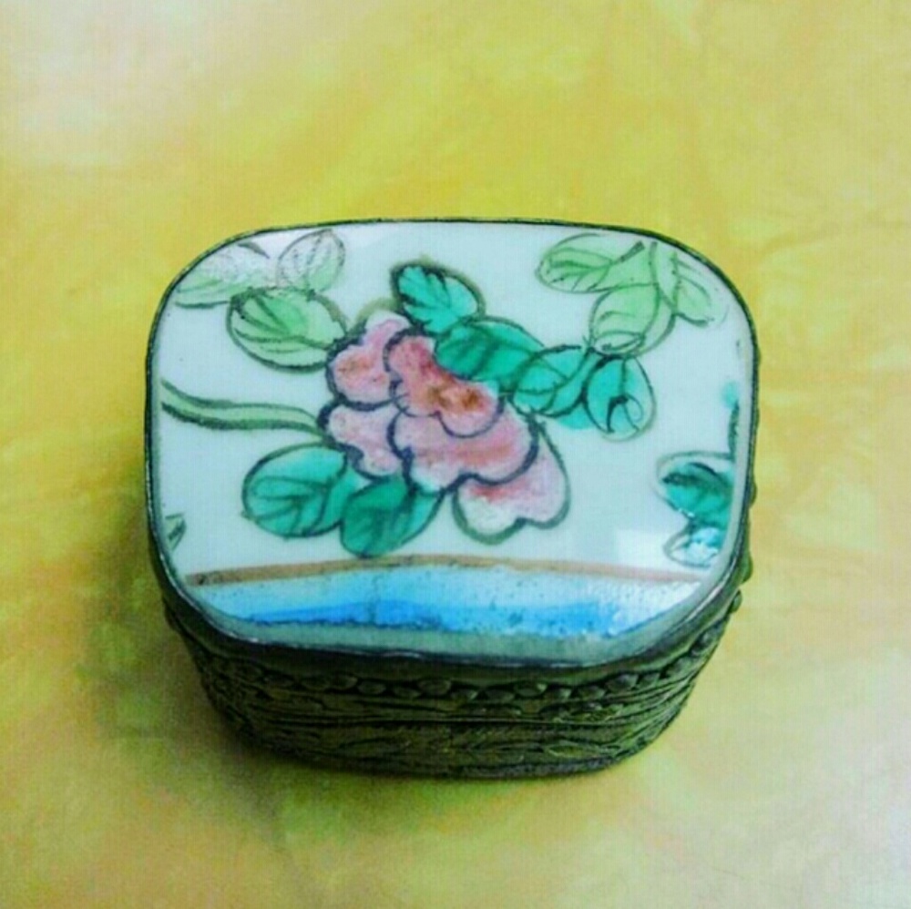 Vintage "Ladies" Metal Box With Painted Tile